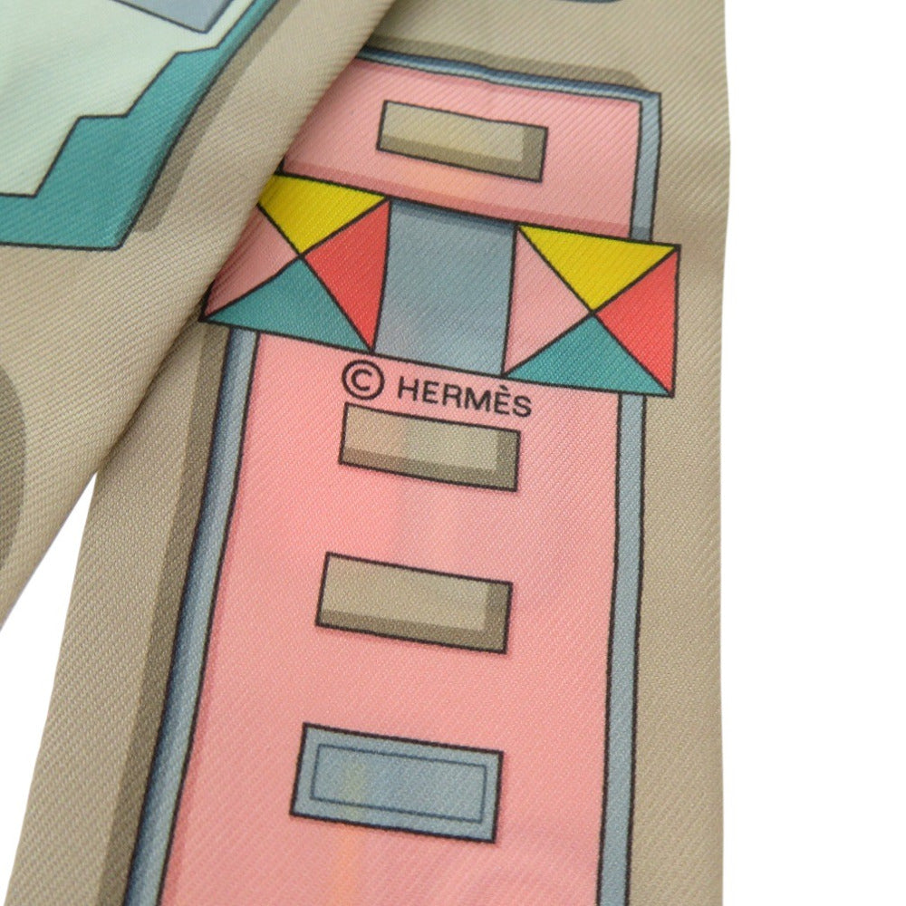 美品 エルメス カレ アン ブックル Carre en Boucles ツイリー TWILLY バックル柄 063021S スカーフ シルク 0093【中古】HERMES