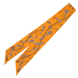 美品 エルメス ツイリー LES CLES A POIS レクレアポア シルク オレンジ スカーフ 0101【中古】HERMES