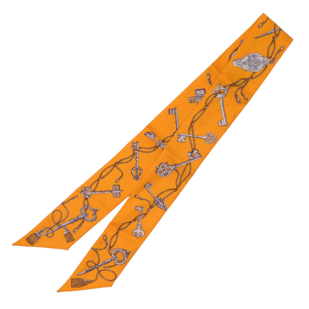 美品 エルメス ツイリー LES CLES A POIS レクレアポア シルク オレンジ スカーフ 0101【中古】HERMES