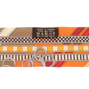美品 エルメス ツイリー BRIDES ET GRIS GRIS 馬勒とチャーム シルク オレンジ スカーフ 0107【中古】HERMES