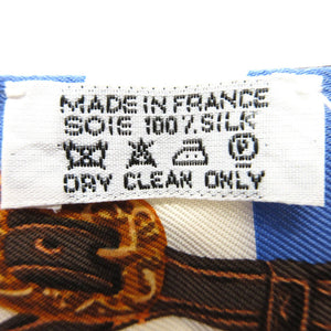 美品 エルメス ツイリー 式典用馬勒 ボーダー スカーフ シルク ライトブルー/ホワイト/マルチカラー 0111【中古】HERMES