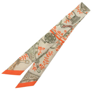 美品 エルメス ツイリー ETRIERS REMIX 鎧 リミックス シルク オレンジ スカーフ 0114【中古】HERMES