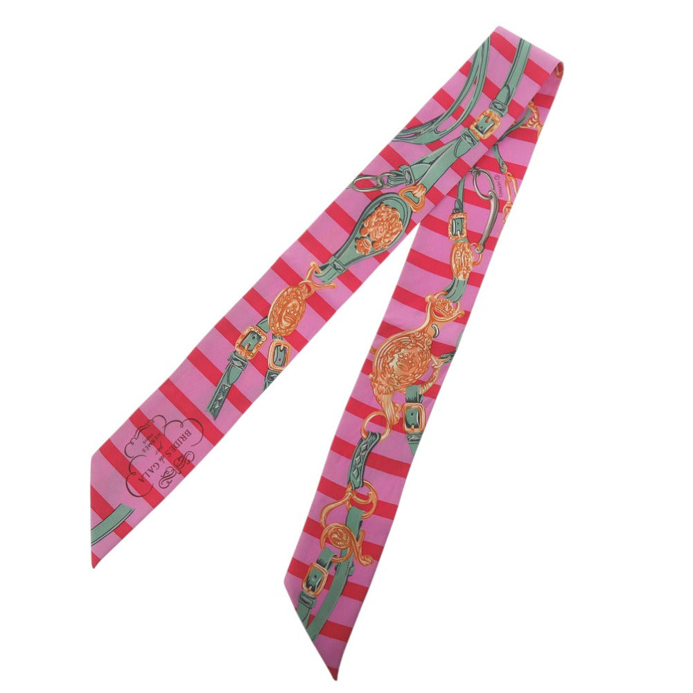 美品 エルメス ブリッド ドゥ ガラ バヤデール BRIDES de GALA par ツイリー TWILLY ストライプ 062633S スカーフ シルク ROSE BONBON 0118【中古】HERMES