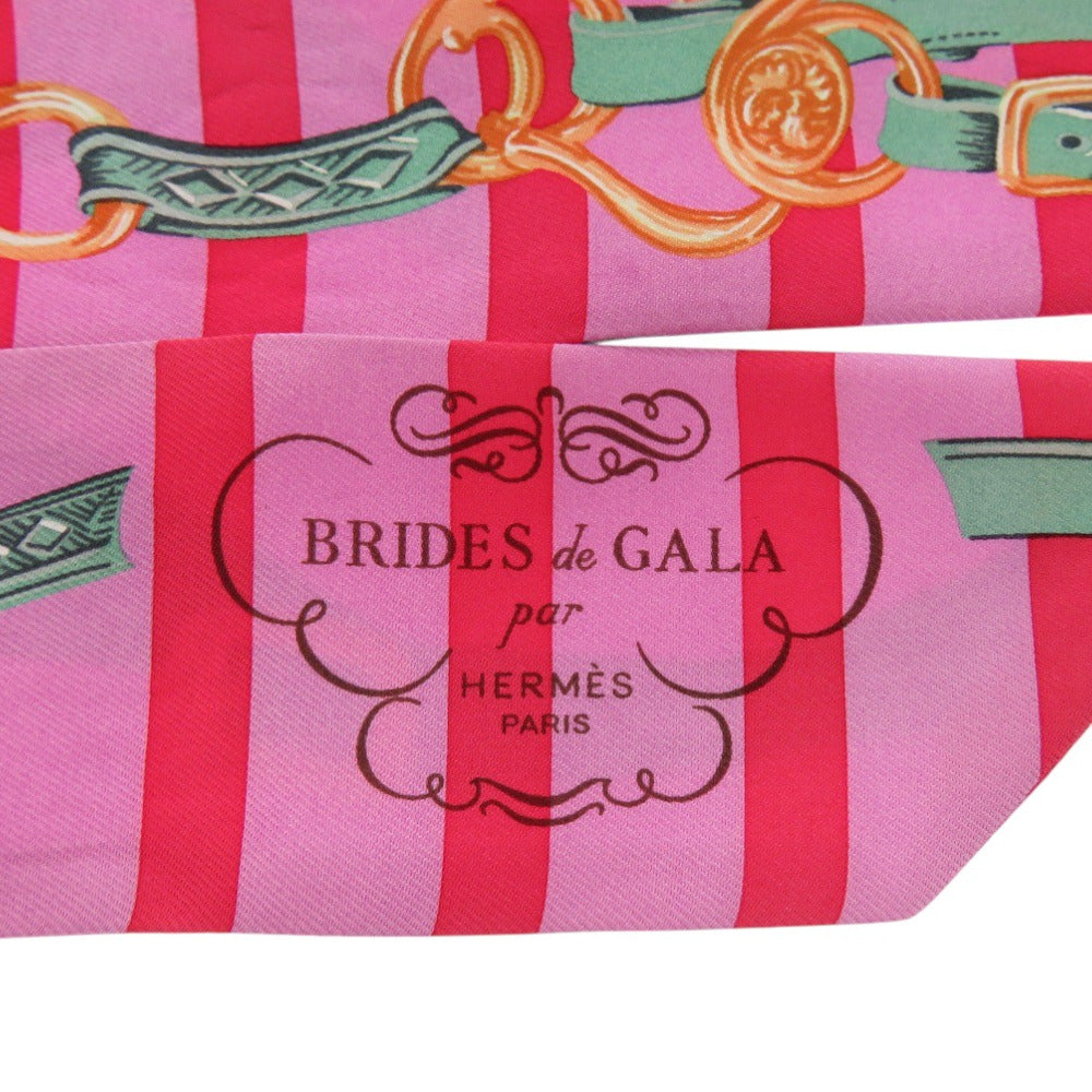 美品 エルメス ブリッド ドゥ ガラ バヤデール BRIDES de GALA par ツイリー TWILLY ストライプ 062633S スカーフ シルク ROSE BONBON 0118【中古】HERMES