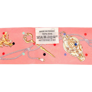 美品 エルメス ツイリー Les Cles a Pois レ クレ ア ポア シルク ピンク スカーフ 0121【中古】HERMES