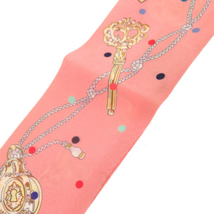美品 エルメス ツイリー Les Cles a Pois レ クレ ア ポア シルク ピンク スカーフ 0121【中古】HERMES