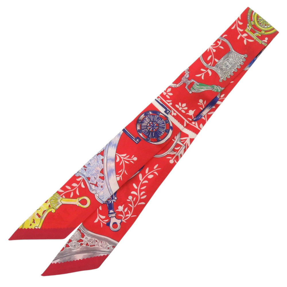 美品 エルメス ツイリー ETRIERS REMIX 鎧 リミックス シルク レッド スカーフ 赤 0128【中古】HERMES