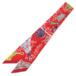 美品 エルメス ツイリー ETRIERS REMIX 鎧 リミックス シルク レッド スカーフ 赤 0128【中古】HERMES