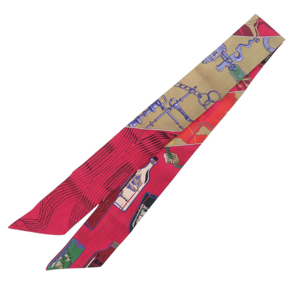 美品 エルメス ツイリー Caleche Mors et Bouteilles カレーシュ ハミとボトル シルク フランボワーズ スカーフ 0130【中古】HERMES