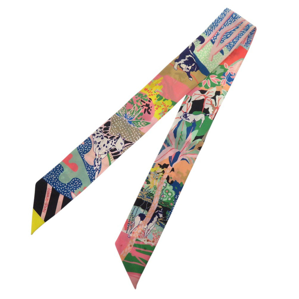 美品 エルメス アンリベルテ EN LIBERTE ツイリー Twilly スカーフ シルク ローズ 0143【中古】HERMES