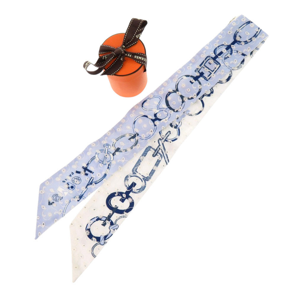 未使用 エルメス ツイリー ド レ ブックル ブロデリー アングレーズ シルク ブルー スカーフ 青 0146 【中古】 HERMES