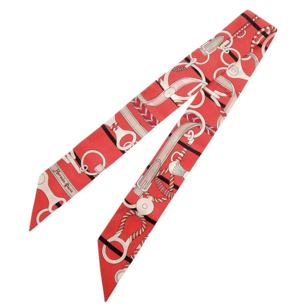 美品 エルメス ツイリー PANOPLIE EQUESTRE シルク レッド スカーフ 0152【中古】HERMES