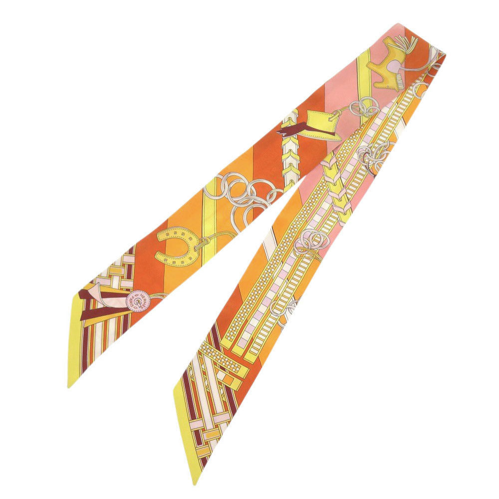 美品 エルメス ツイリー BRIDES ET GRIS GRIS 馬勒とチャーム シルク マルチカラー スカーフ 0155【中古】HERMES