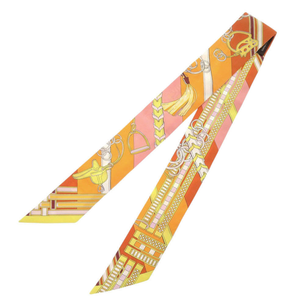 美品 エルメス ツイリー BRIDES ET GRIS GRIS 馬勒とチャーム シルク マルチカラー スカーフ 0155【中古】HERMES