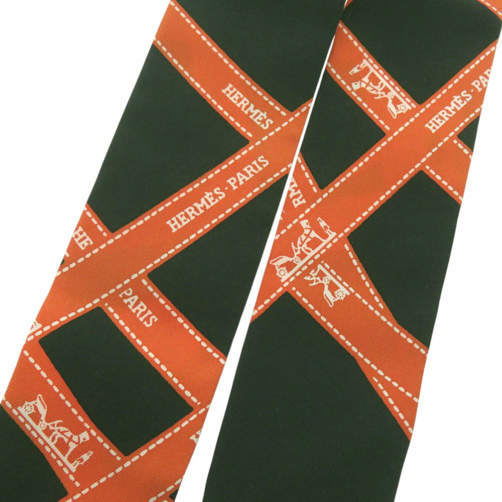 美品 エルメス リボン柄 ボルデュック柄 ツイリー Twilly スカーフ シルク ブラック 0164【中古】HERMES