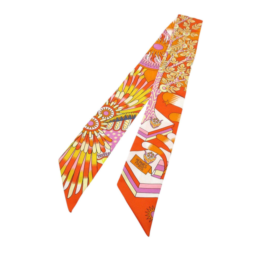 新品同様 エルメス ツイリー ペガサスの源泉 スカーフ シルク オレンジ/モーヴ/ホワイト 0167【中古】HERMES