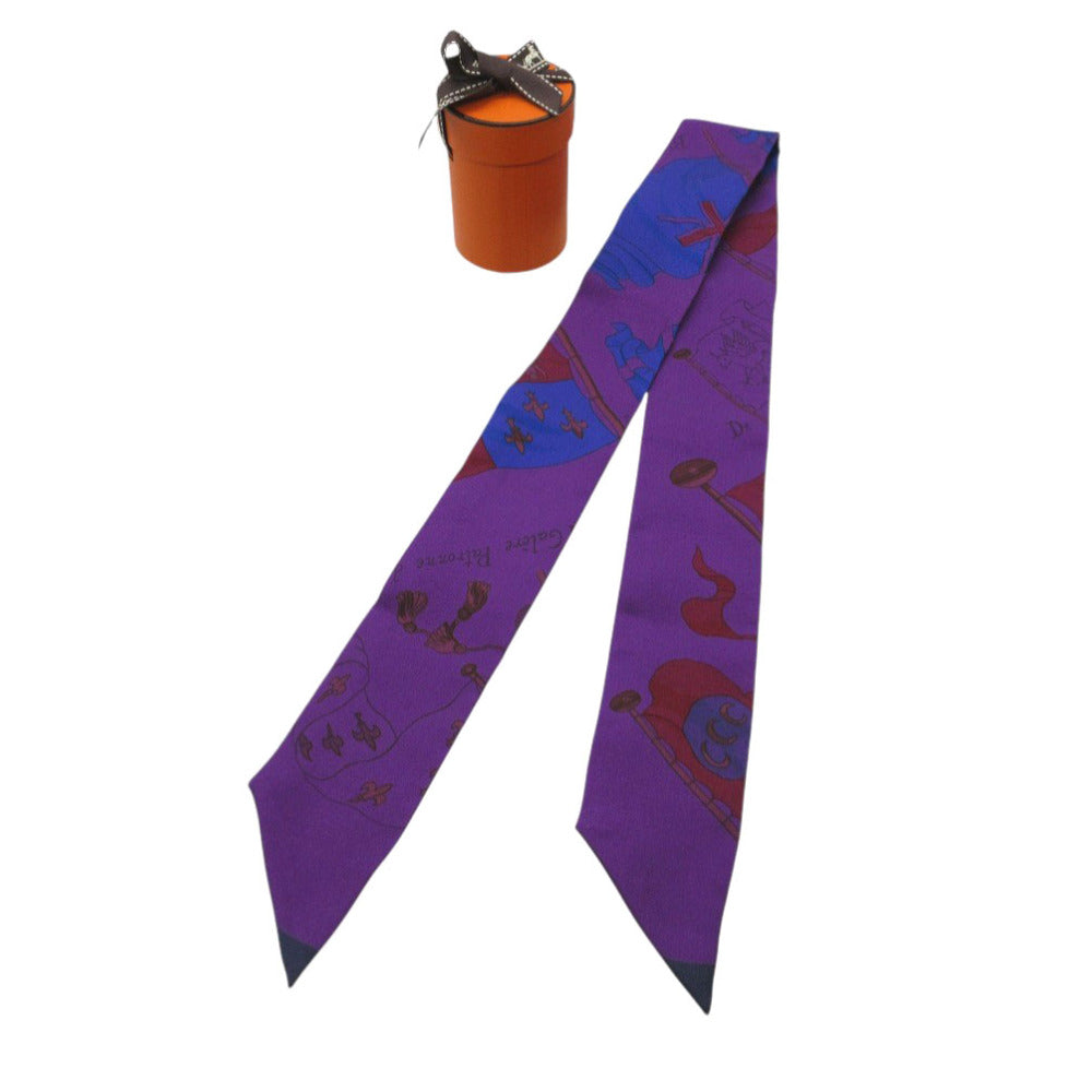 新品同様 エルメス ツイリー フラッグ 旗 スカーフ シルク パープル/ブルー 0168【中古】HERMES