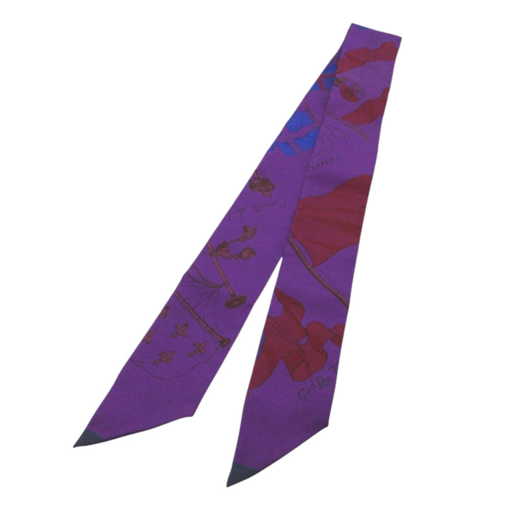 新品同様 エルメス ツイリー フラッグ 旗 スカーフ シルク パープル/ブルー 0168【中古】HERMES