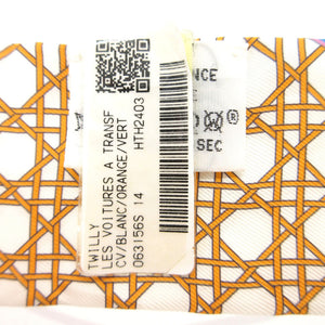 美品 エルメス ツイリー 折りたたみ式幌馬車 スカーフ シルク ホワイト/オレンジ/ヴェール 0171【中古】HERMES