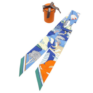 新品同様 エルメス ツイリー プレシャス パラダイス スカーフ シルク ブルージーン/オレンジ/ヴェール 0174【中古】HERMES