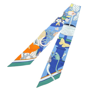 新品同様 エルメス ツイリー プレシャス パラダイス スカーフ シルク ブルージーン/オレンジ/ヴェール 0174【中古】HERMES