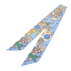 新品同様 エルメス ツイリー オデッセイ スカーフ シルク ベージュ/ブルーシエル/ジョーヌヴィフ 0175【中古】HERMES