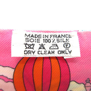美品 エルメス ツイリー 大空の狂気 気球 飛行船 スカーフ シルク ピンク 0177【中古】HERMES