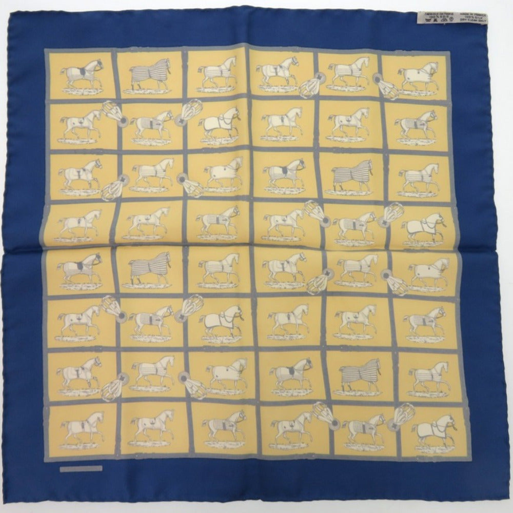 美品 エルメス プチカレ 馬柄 シルク イエロー 0184 黄 スカーフ【中古】HERMES