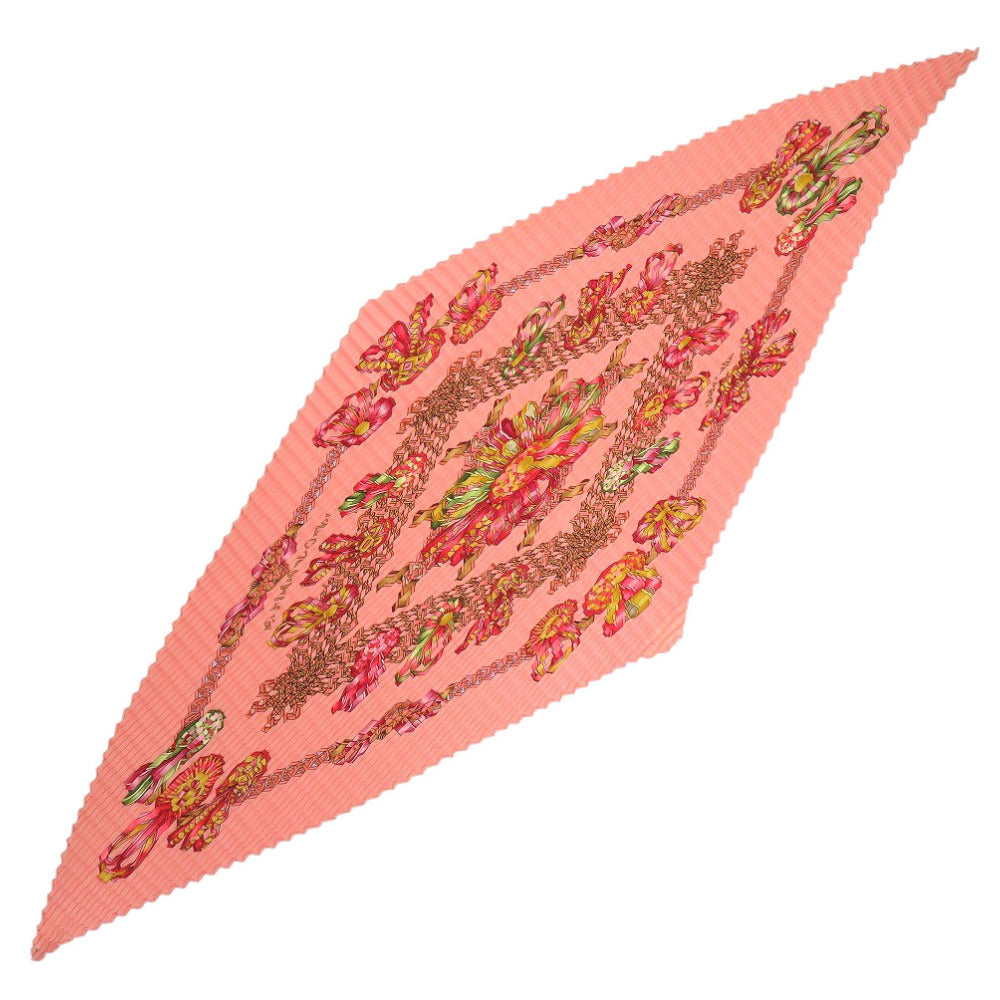 美品 エルメス プリーツ ロサンジュ LES RUBANS DU CHEVAL シルク ピンク スカーフ 0186【中古】HERMES