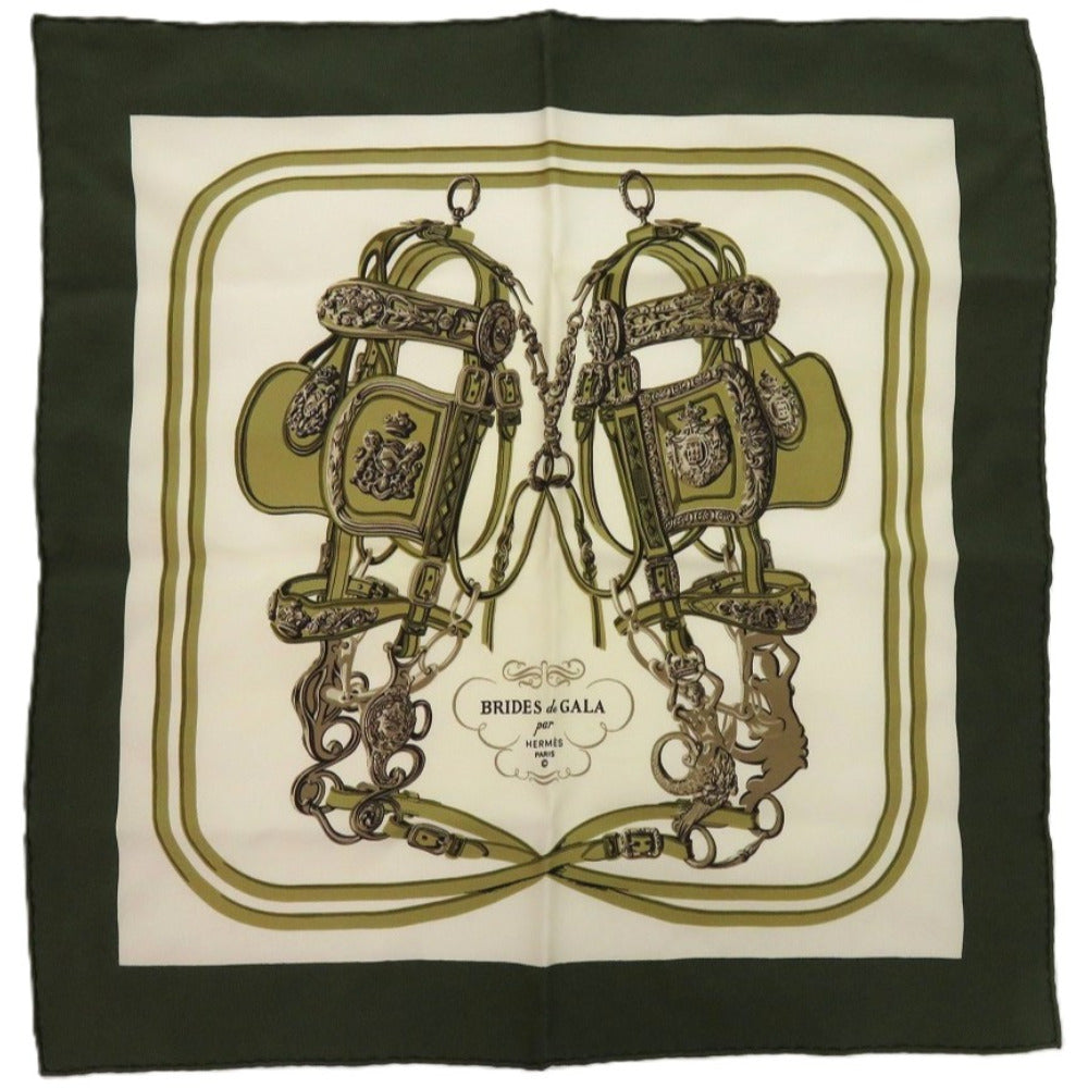 美品 エルメス カレ40 式典用馬勒『BRIDES DE GALA』 シルク グリーン 緑 スカーフ 0185【中古】HERMES