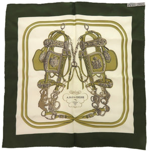美品 エルメス カレ90 式典用馬勒『BRIDES DE GALA』 シルク グリーン 緑 スカーフ018E【中古】HERMES