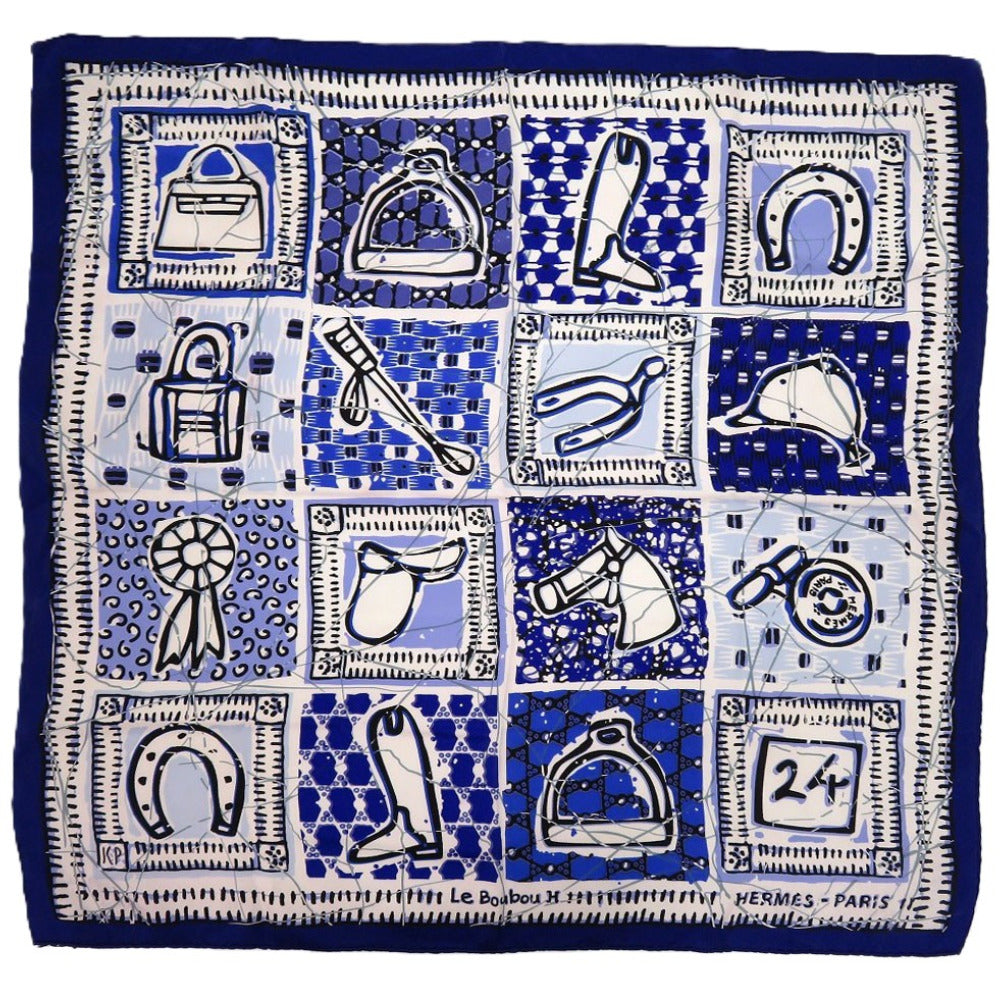 美品 エルメス カレ70 Le Boubou ブーブー シルク ブルー 青 スカーフ 0190【中古】HERMES