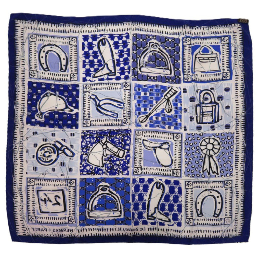 美品 エルメス カレ70 Le Boubou ブーブー シルク ブルー 青 スカーフ 0190【中古】HERMES