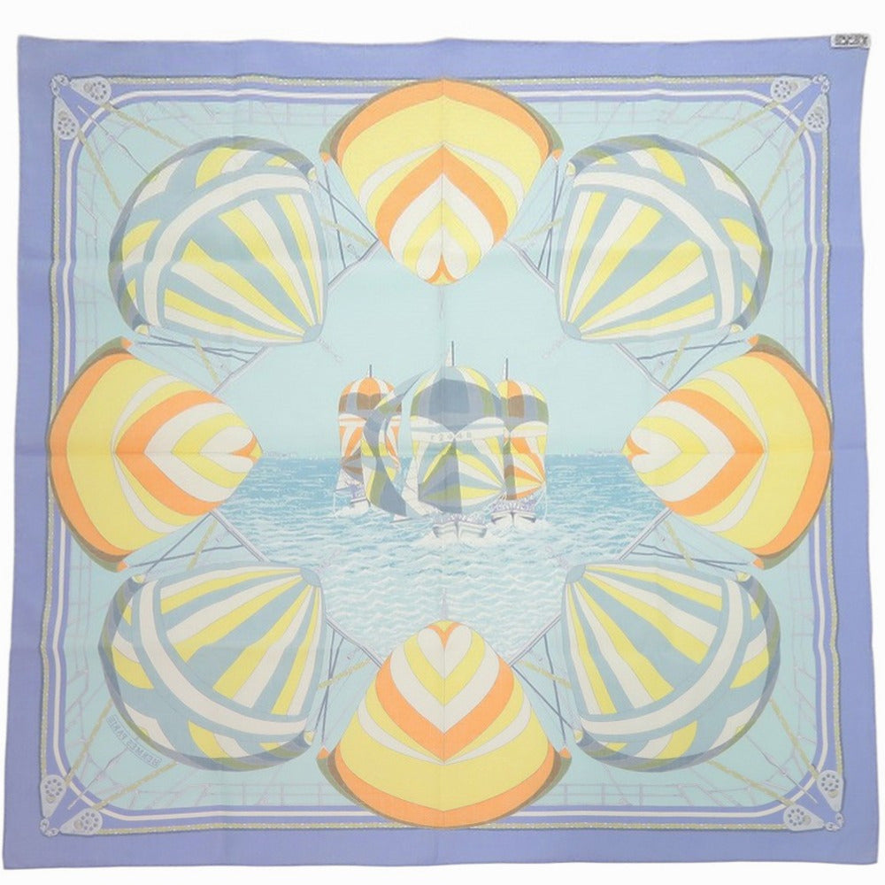 美品 エルメス カレ70 SPINNAKERS スピンネーカー シルク パープル スカーフ 0191【中古】HERMES
