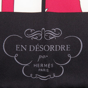 美品 エルメス カレ65 EN DESORDRE 無秩序 BRIDES de GALAブリッド ドゥ ガラ シルク ブラック アイボリー レッド スカーフ 0192【中古】HERMES
