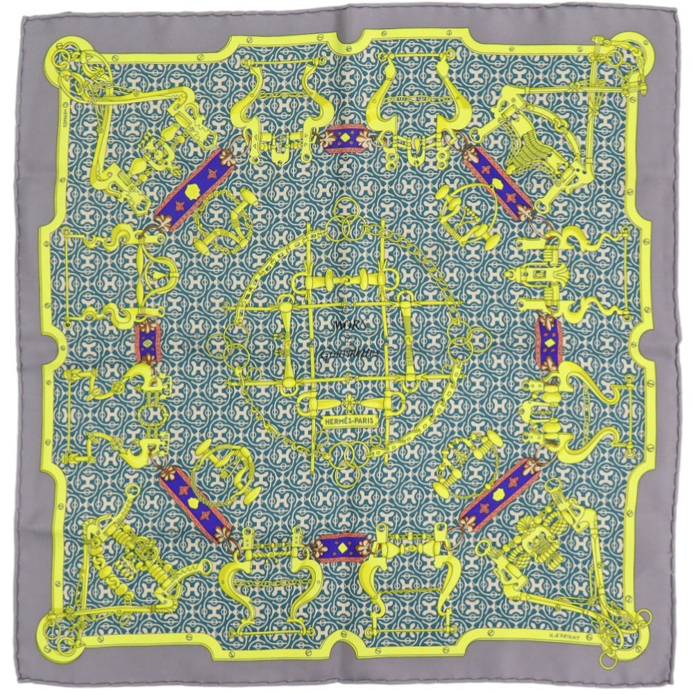 美品 エルメス カレ45 MORS et Gourmettes 馬銜と鎖 シルク マルチカラー スカーフ 0194【中古】HERMES