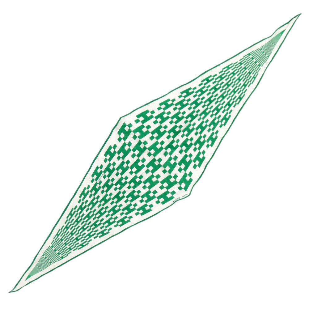 美品 エルメス ロサンジュ シルク グリーン ホワイト スカーフ 0200【中古】HERMES