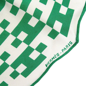 美品 エルメス ロサンジュ シルク グリーン ホワイト スカーフ 0200【中古】HERMES