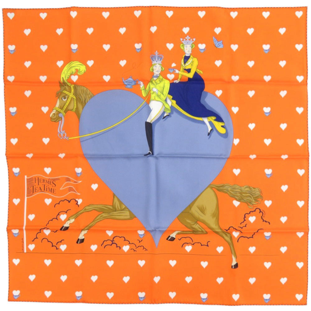 新品同様 エルメス カレ70 TEA TIME ティータイム シルク オレンジ スカーフ 0202【中古】HERMES