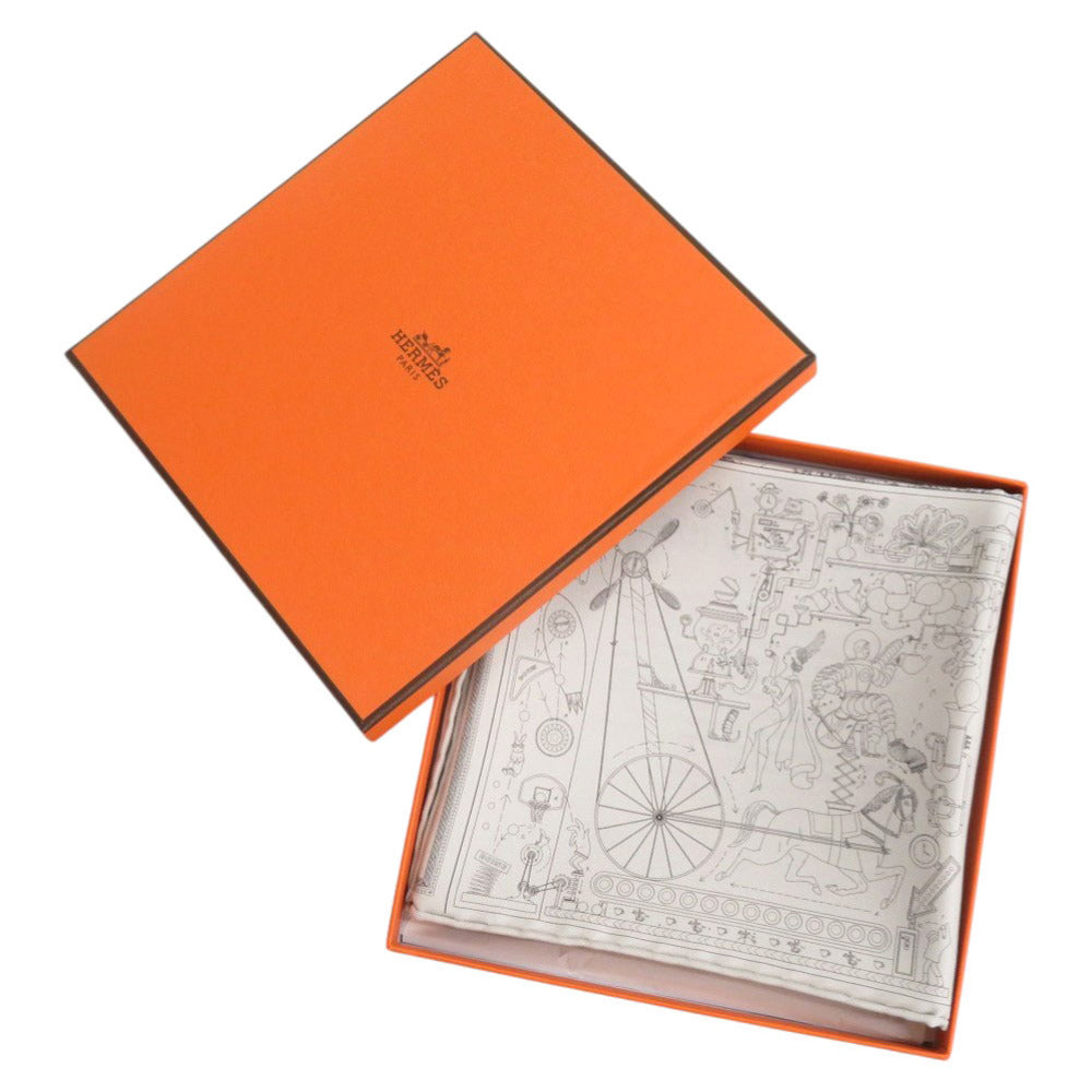 未使用品 エルメス カレ60 ダブルフェイス ロボカバール シルク グレー スカーフ 0203【中古】HERMES