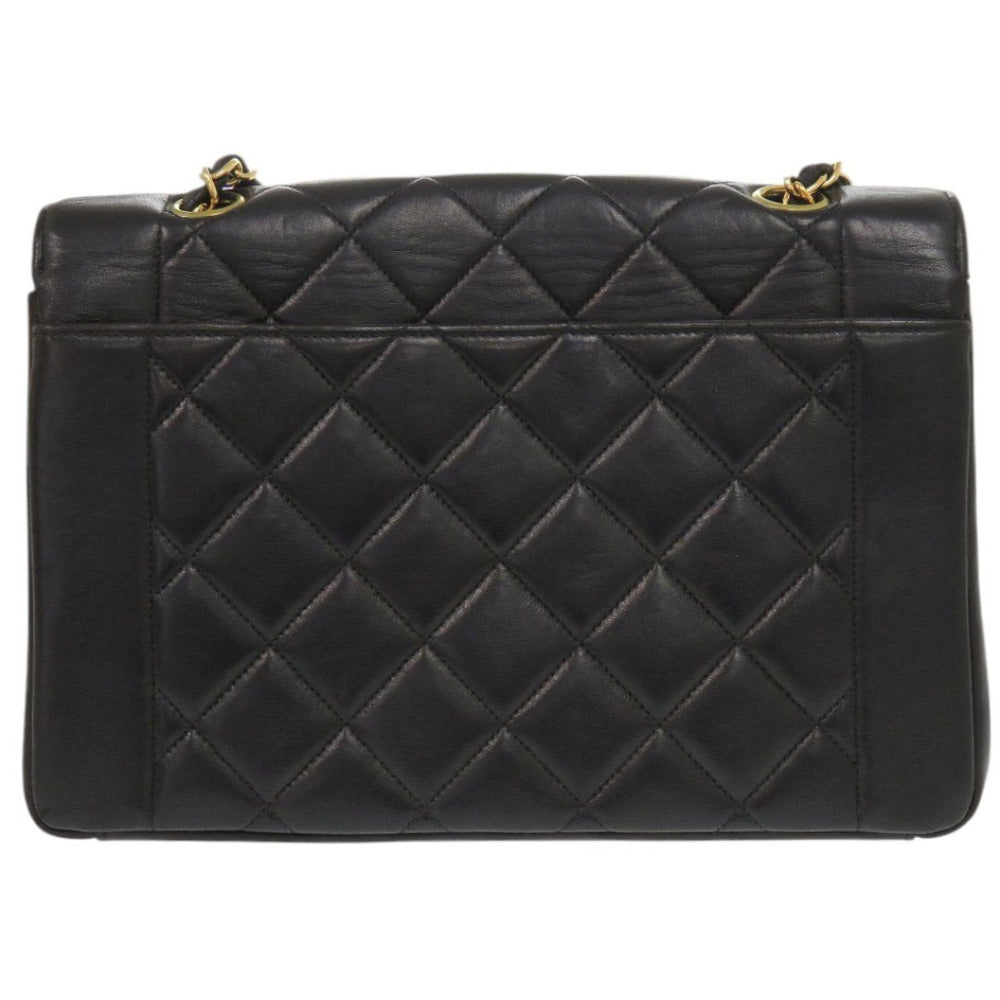 シャネル ダイアナ マトラッセ ラムスキン ブラック ショルダーバッグココマーク 黒 0206【中古】CHANEL