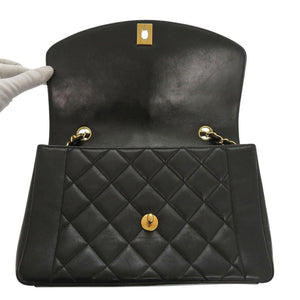 シャネル ダイアナ マトラッセ ラムスキン ブラック ショルダーバッグココマーク 黒 0206【中古】CHANEL