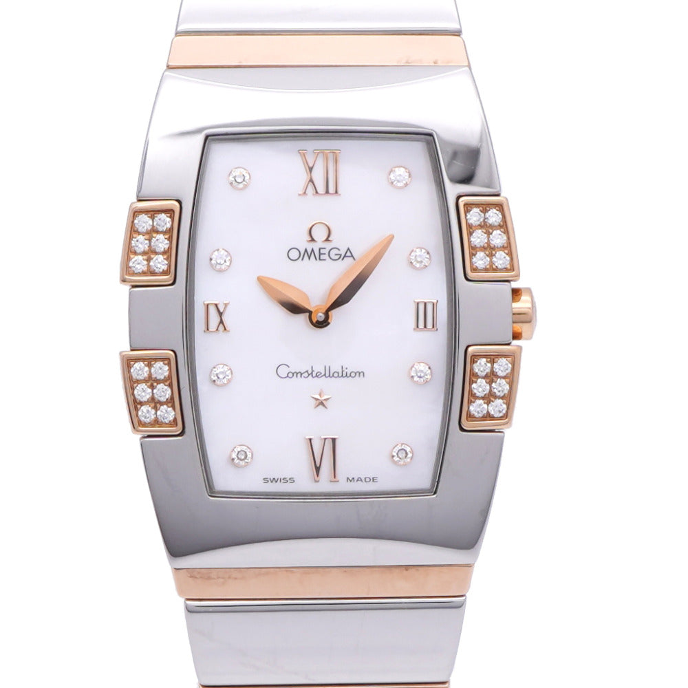 美品 オメガ コンステレーション クアドレラ 1286.75 クオーツ 腕時計 SS/ダイヤモンド/ピンクゴールド ホワイトシェル 0219【中古】OMEGA レディース