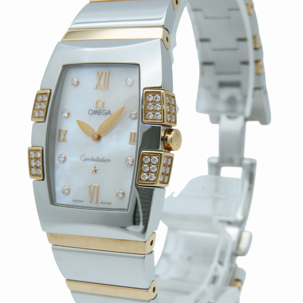 美品 オメガ コンステレーション クアドレラ 1286.75 クオーツ 腕時計 SS/ダイヤモンド/ピンクゴールド ホワイトシェル 0219【中古】OMEGA レディース