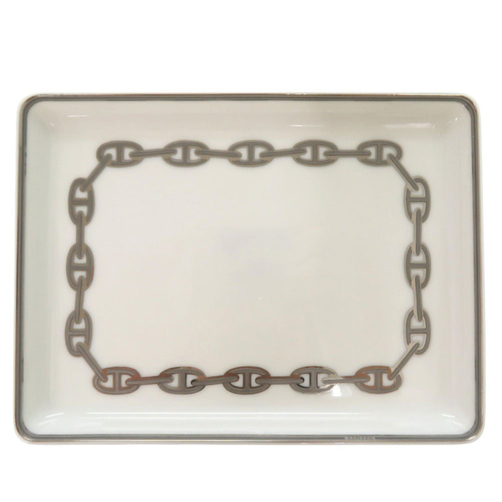 新品同様 エルメス シェーヌダンクル プレート 皿 長方形 Chaine d'Ancre 陶器 グレー 0224【中古】HERMES
