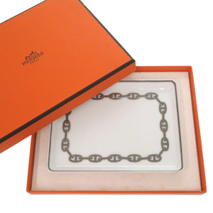 新品同様 エルメス シェーヌダンクル プレート 皿 長方形 Chaine d'Ancre 陶器 グレー 0224【中古】HERMES