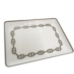 新品同様 エルメス シェーヌダンクル プレート 皿 長方形 Chaine d'Ancre 陶器 グレー 0224【中古】HERMES
