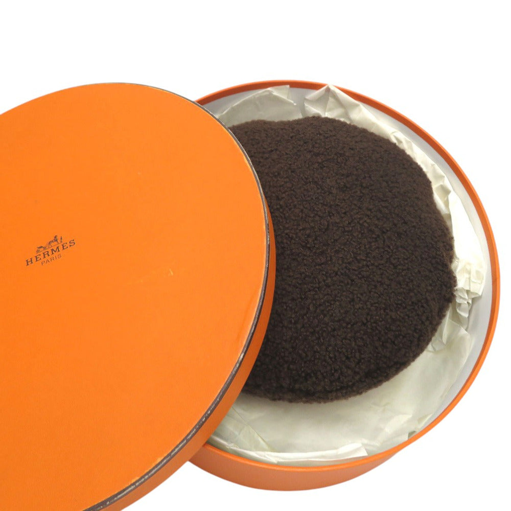 美品 エルメス ベレー帽 帽子 ムートン レザー ブラウン サイズ56 0225【中古】HERMES