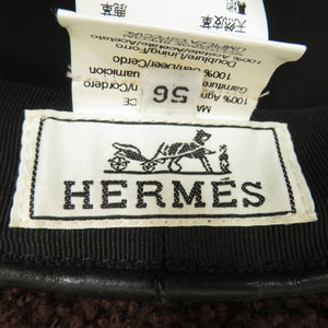 美品 エルメス ベレー帽 帽子 ムートン レザー ブラウン サイズ56 0225【中古】HERMES