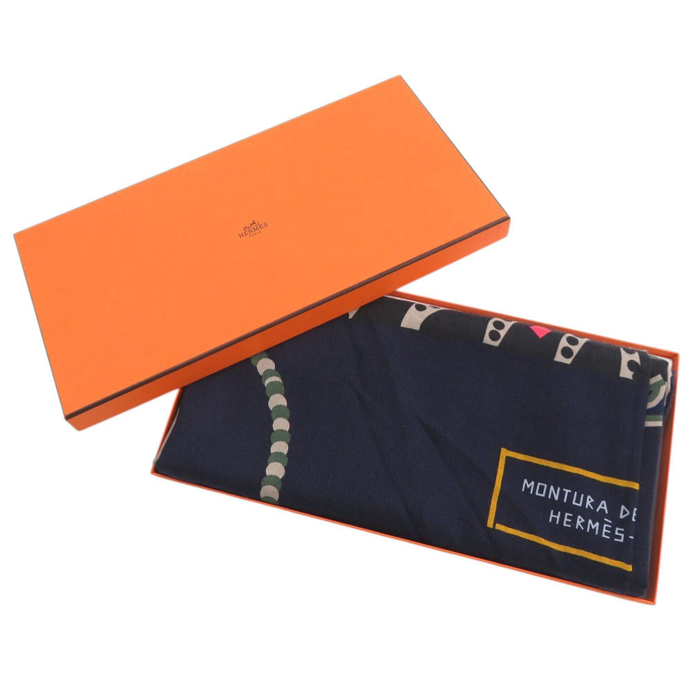 新品同様 エルメス カレジェアン ガウチョの飾り鞍 カシミヤ シルク マルチカラー スカーフ 0226【中古】HERMES
